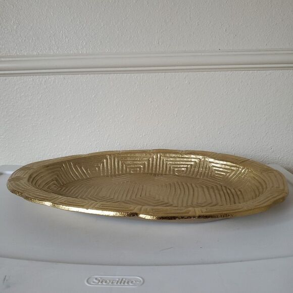 Gold Tone Metal Decorative Home Decor Wall Hanging Art Oval Platter Threshold - Picture 7 of 16